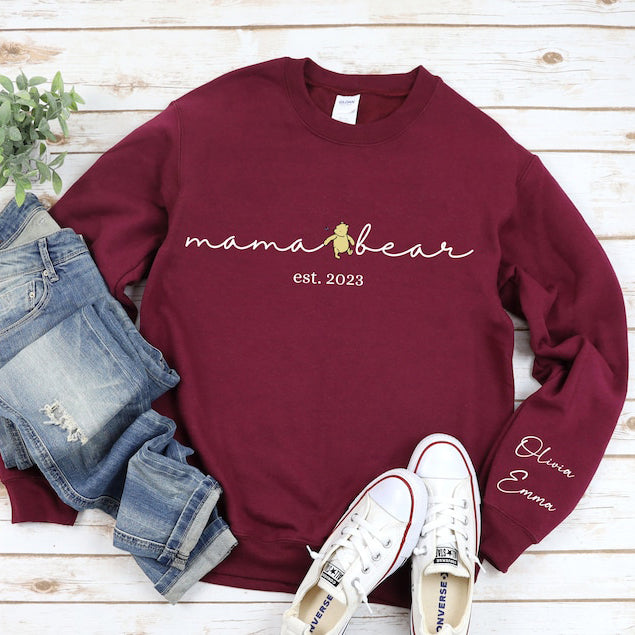 Custom Mama Bear Shirt with Kid Name on Sleeve,Mothers Day Gift