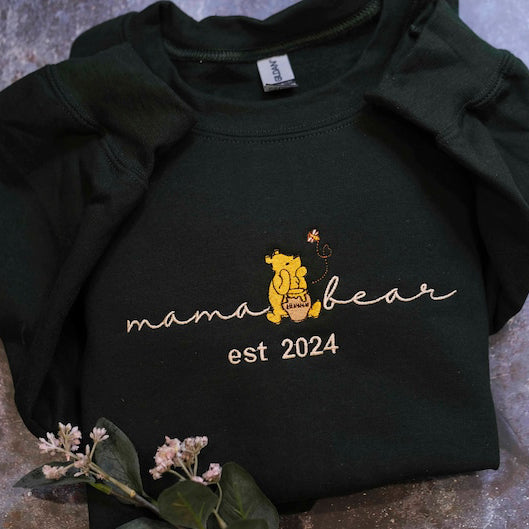 Custom Mama Bear Embroidered Sweatshirt with Kid Name on Sleeve,Mothers Day Gift