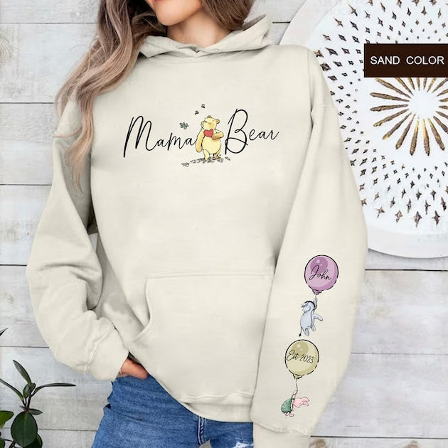 Custom Mama Bear Shirt with Kid Name on Sleeve,Mothers Day Gift