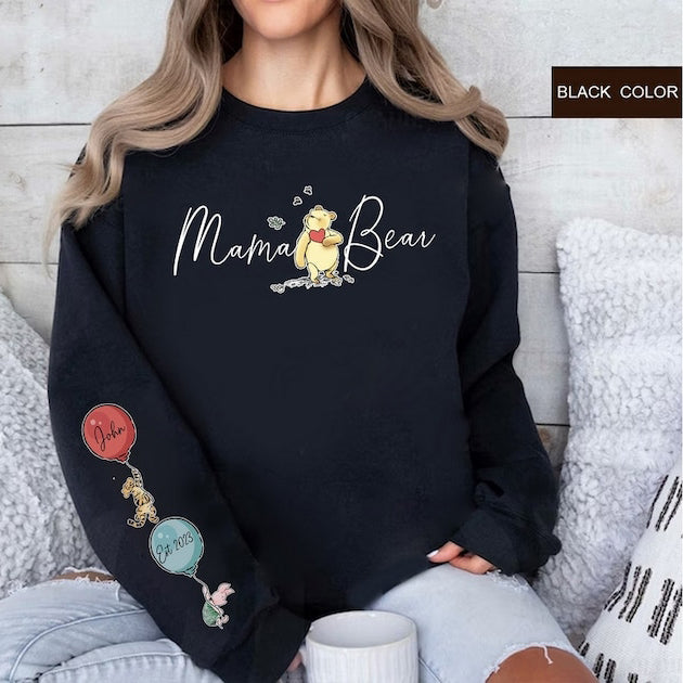 Custom Mama Bear Shirt with Kid Name on Sleeve,Mothers Day Gift
