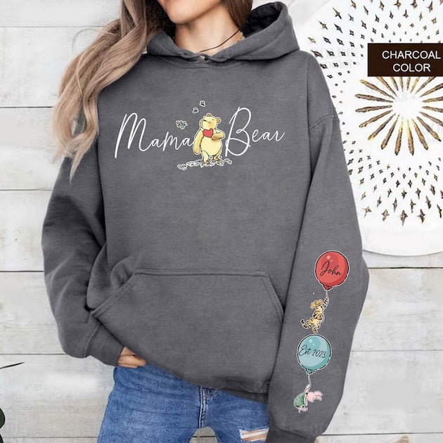 Custom Mama Bear Shirt with Kid Name on Sleeve,Mothers Day Gift