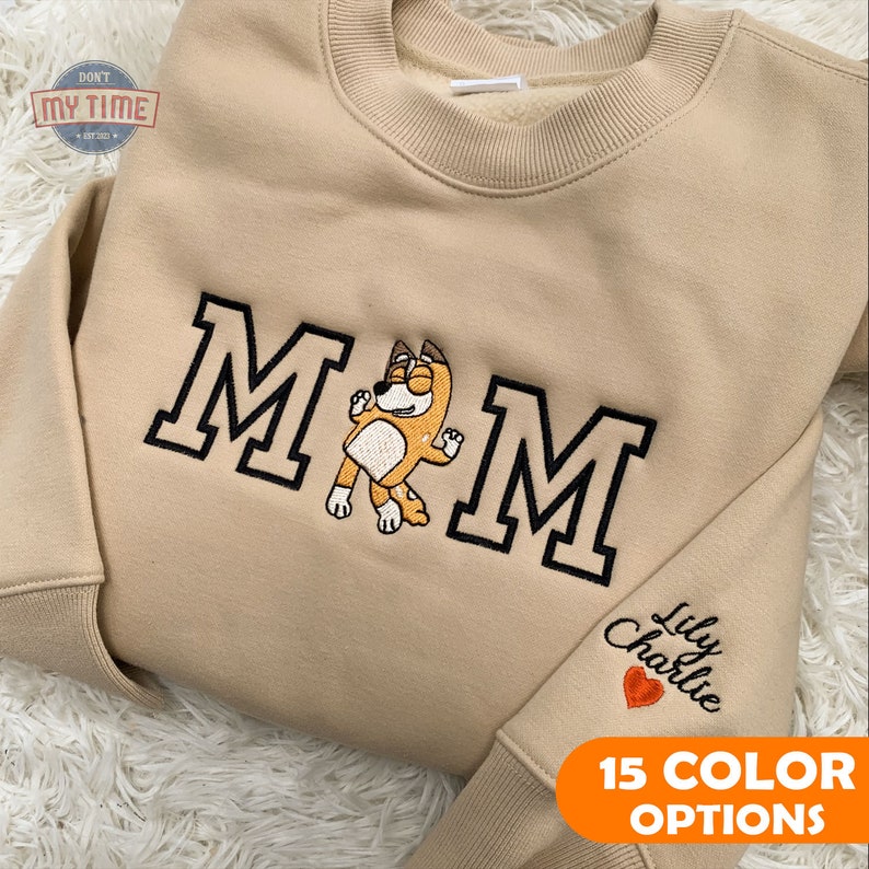 Personalized Mother Blue Dog Embroidered Sweatshirt Mother's Day Embroidered Sweatshirt HCMD0049
