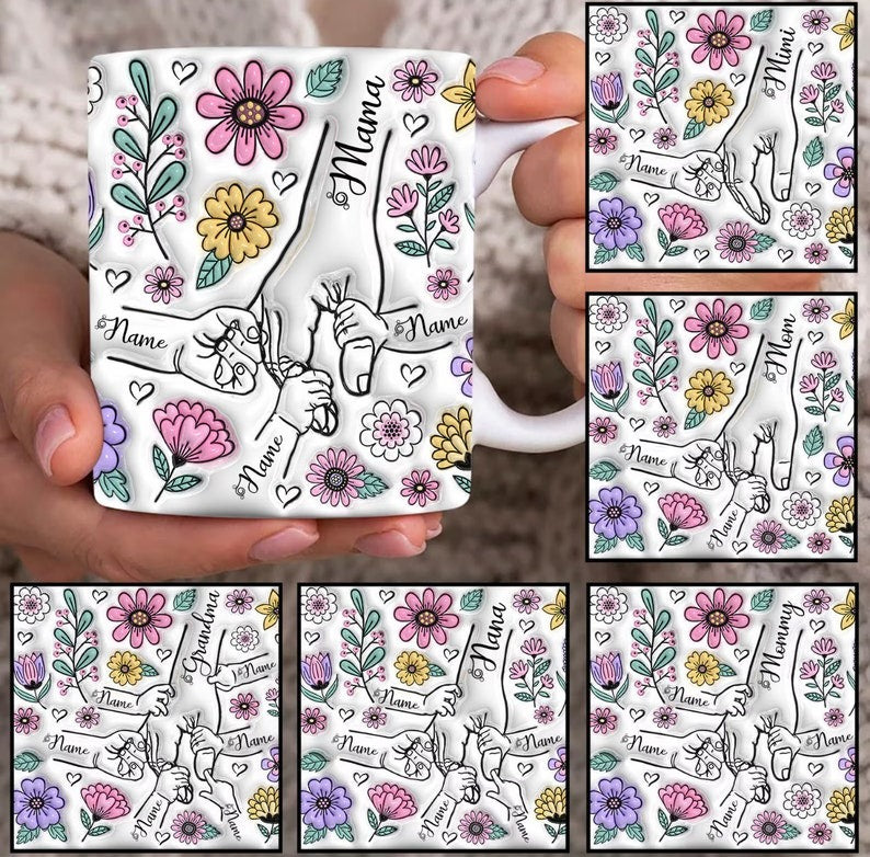 Mama's Holding Hands Hand Mug Personalized Holding Nana's Hand Mug for Mother's Day HCMD0284