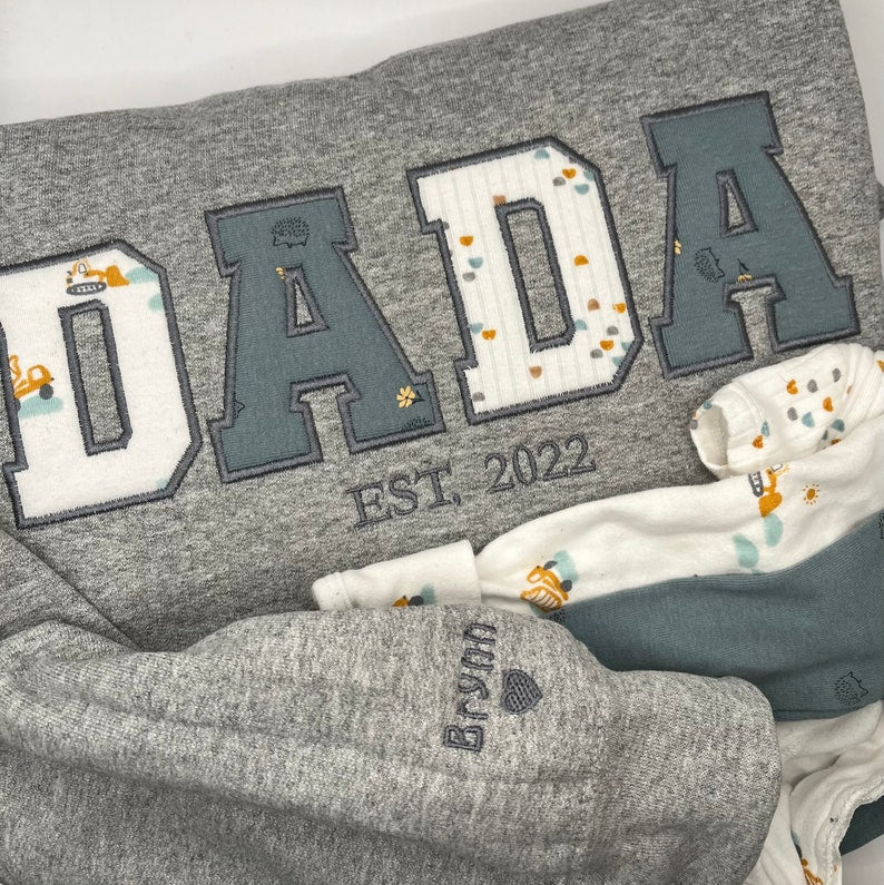 Custom Embroidered Sweatshirt, Name On Sleeve With Heart Father's Day Gift HCMD0116