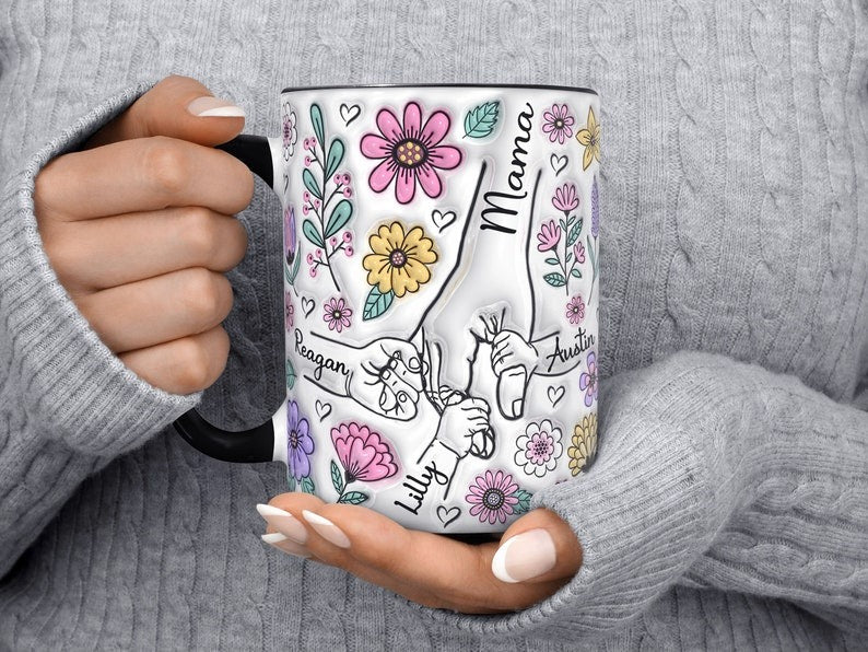 Mama's Holding Hands Hand Mug Personalized Holding Nana's Hand Mug for Mother's Day HCMD0284
