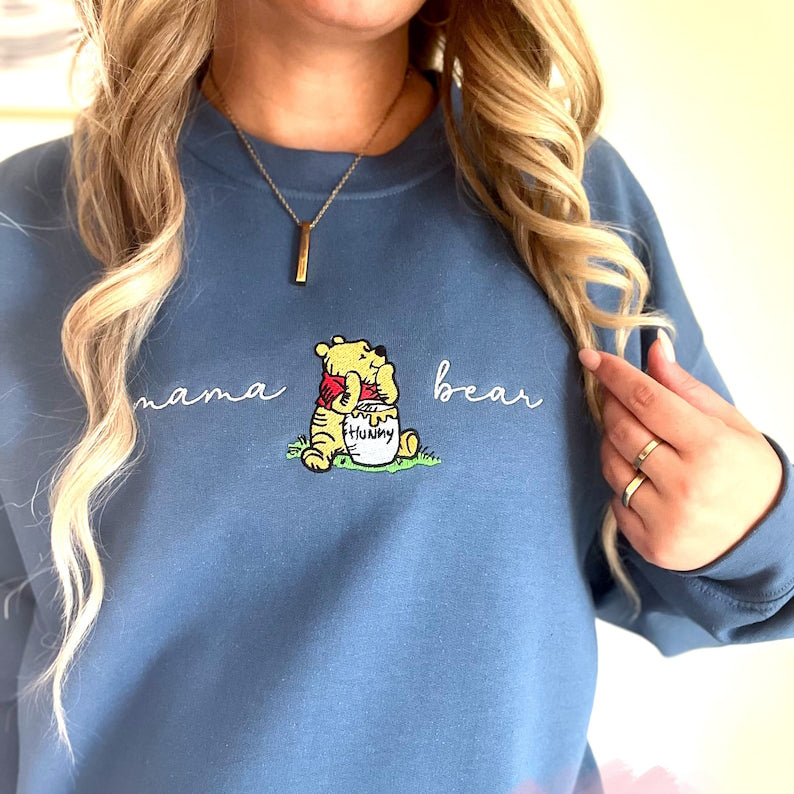 Custom Mama Bear Embroidered Sweatshirt with Kid Name on Sleeve,Mothers Day Gift