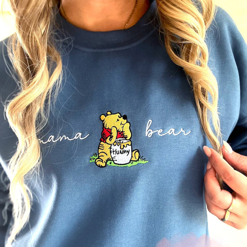 Custom Mama Bear Embroidered Sweatshirt with Kid Name on Sleeve,Mothers Day Gift
