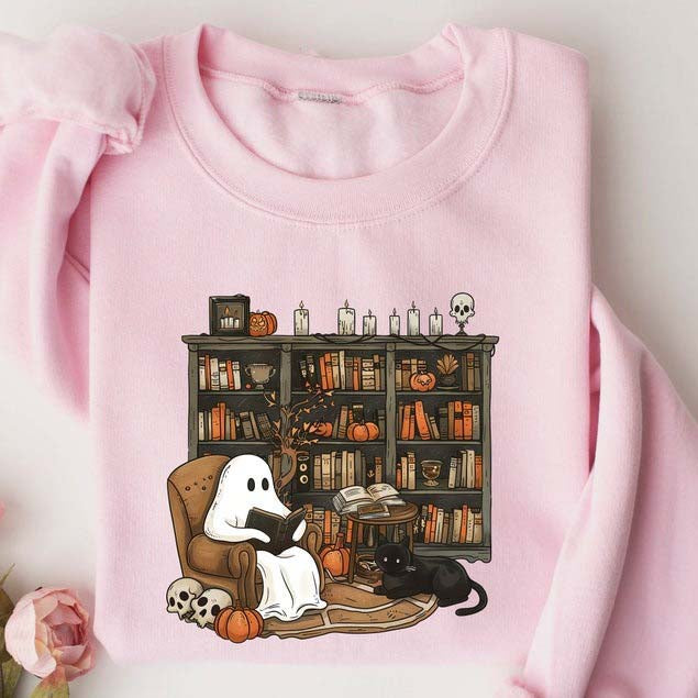 Retro Ghost Reading Books Sweatshirt Halloween Shirt HCMD0314