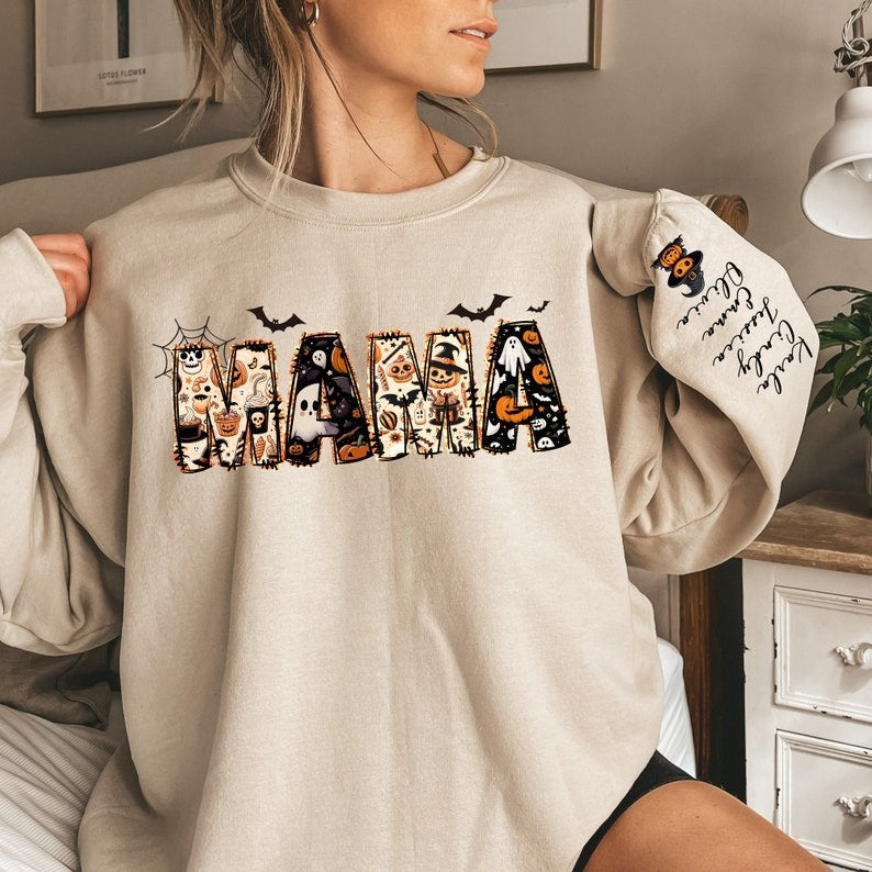 Personalized Halloween Mama Sweatshirt Spooky Mama Shirt HCMD0219