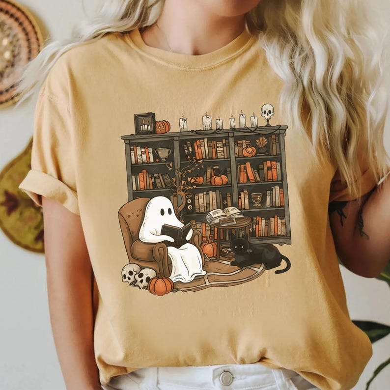 Retro Ghost Reading Books Sweatshirt Halloween Shirt HCMD0314