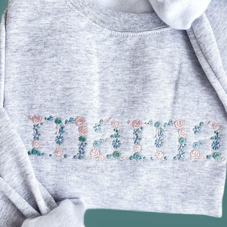 Personalized Floral Mama Embroidered Sweatshirt with Kid Names on Sleeve Mother's Day Gift HCMD0050