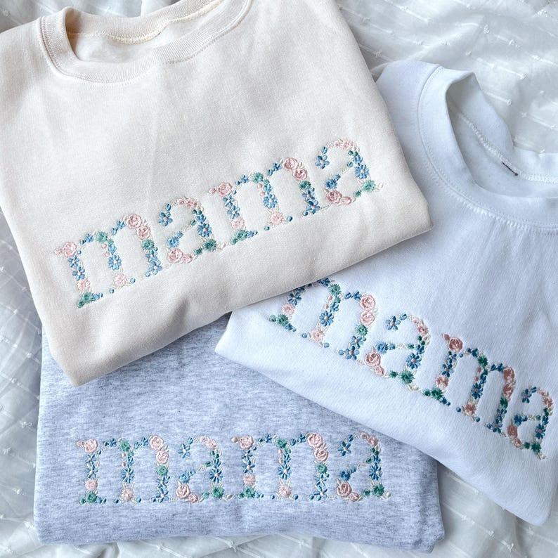 Personalized Floral Mama Embroidered Sweatshirt with Kid Names on Sleeve Mother's Day Gift HCMD0050