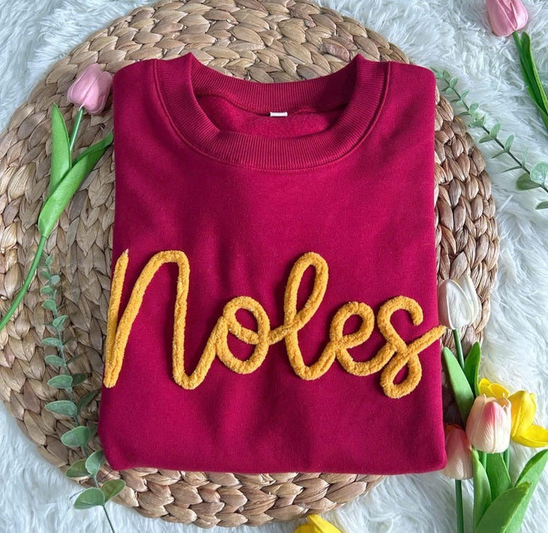 Chenille YARN EMBROIDERED Sweatshirt Chenille Game Day Fuzzy Letter Team Spirit Shirt  HCMD0321