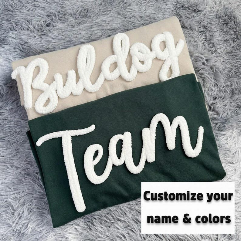 Chenille YARN EMBROIDERED Sweatshirt Chenille Game Day Fuzzy Letter Team Spirit Shirt  HCMD0321