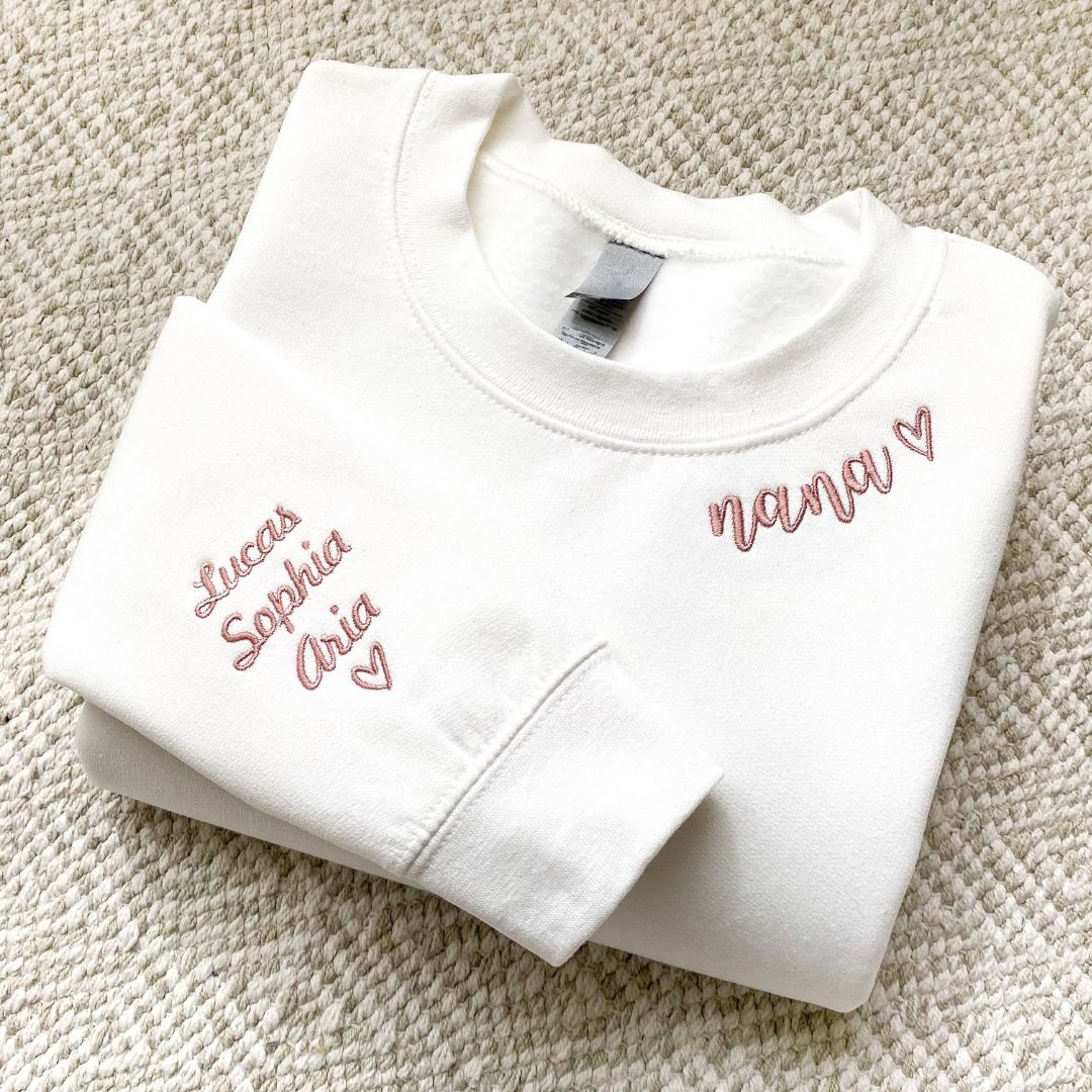 Custom I Wear My Heart On My Collar Mama Sweatshirt with Kids Name on Sleeve CEMS1109