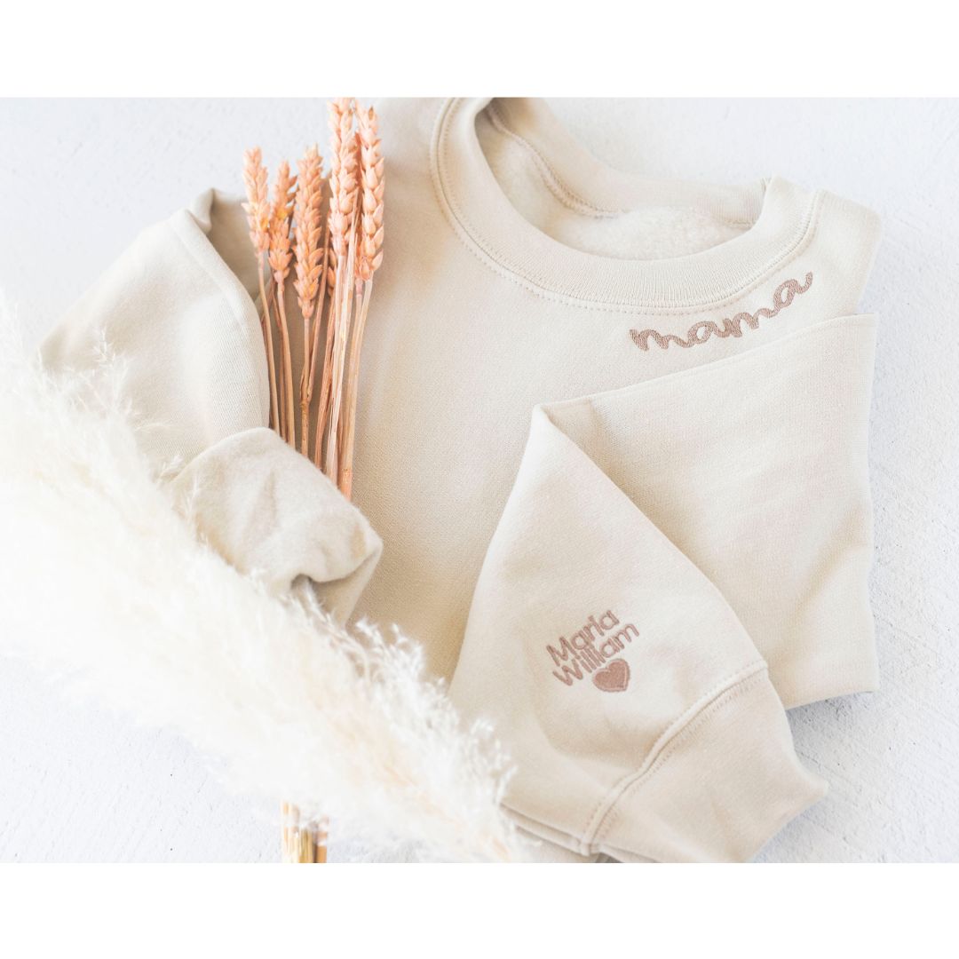 Custom Mama Embroidered Sweatshirt Mom Shirt with Kids Names Sleeve CEMS10111