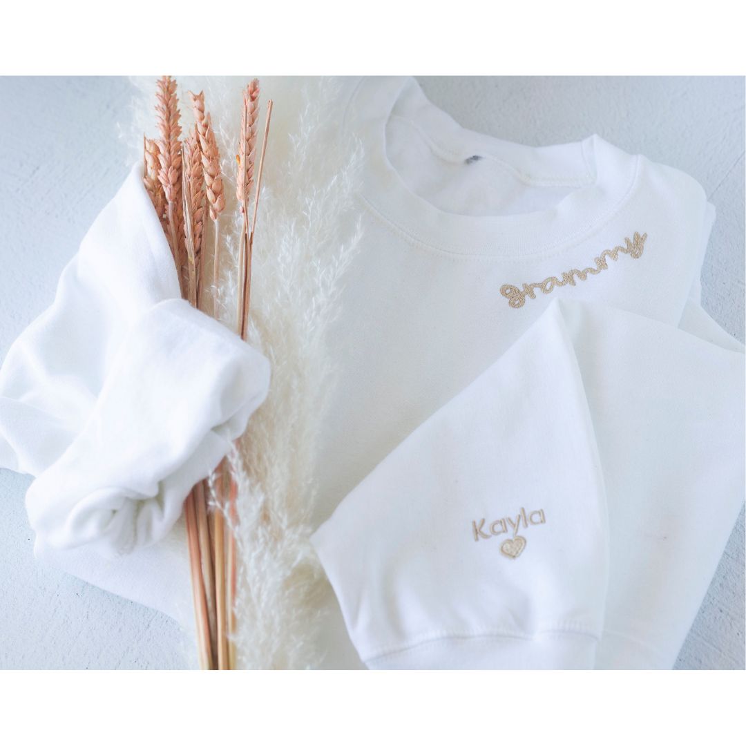 Custom Mama Embroidered Sweatshirt Mom Shirt with Kids Names Sleeve CEMS10111