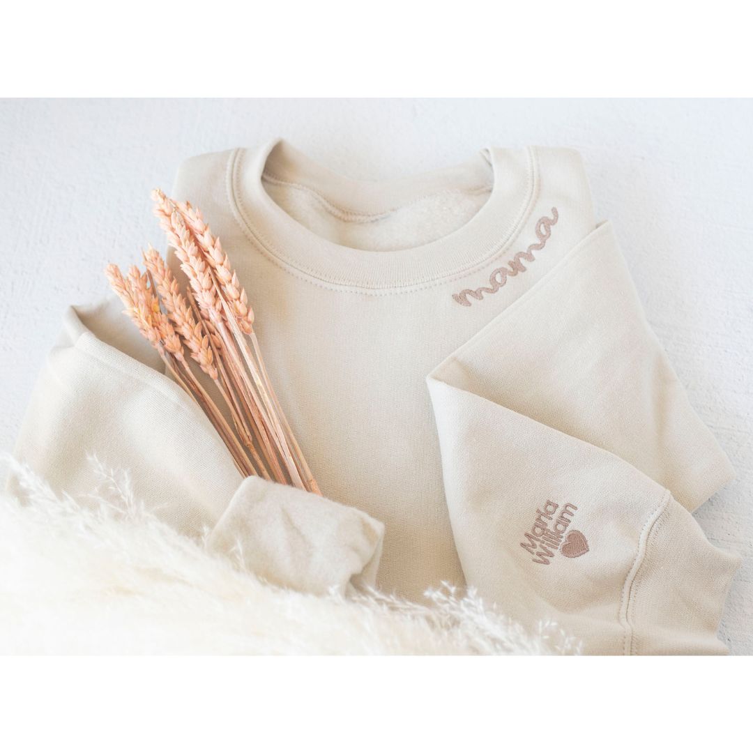 Custom Mama Embroidered Sweatshirt Mom Shirt with Kids Names Sleeve CEMS10111