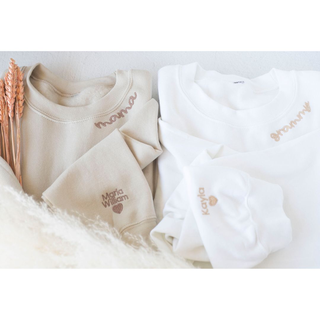 Custom Mama Embroidered Sweatshirt Mom Shirt with Kids Names Sleeve CEMS10111