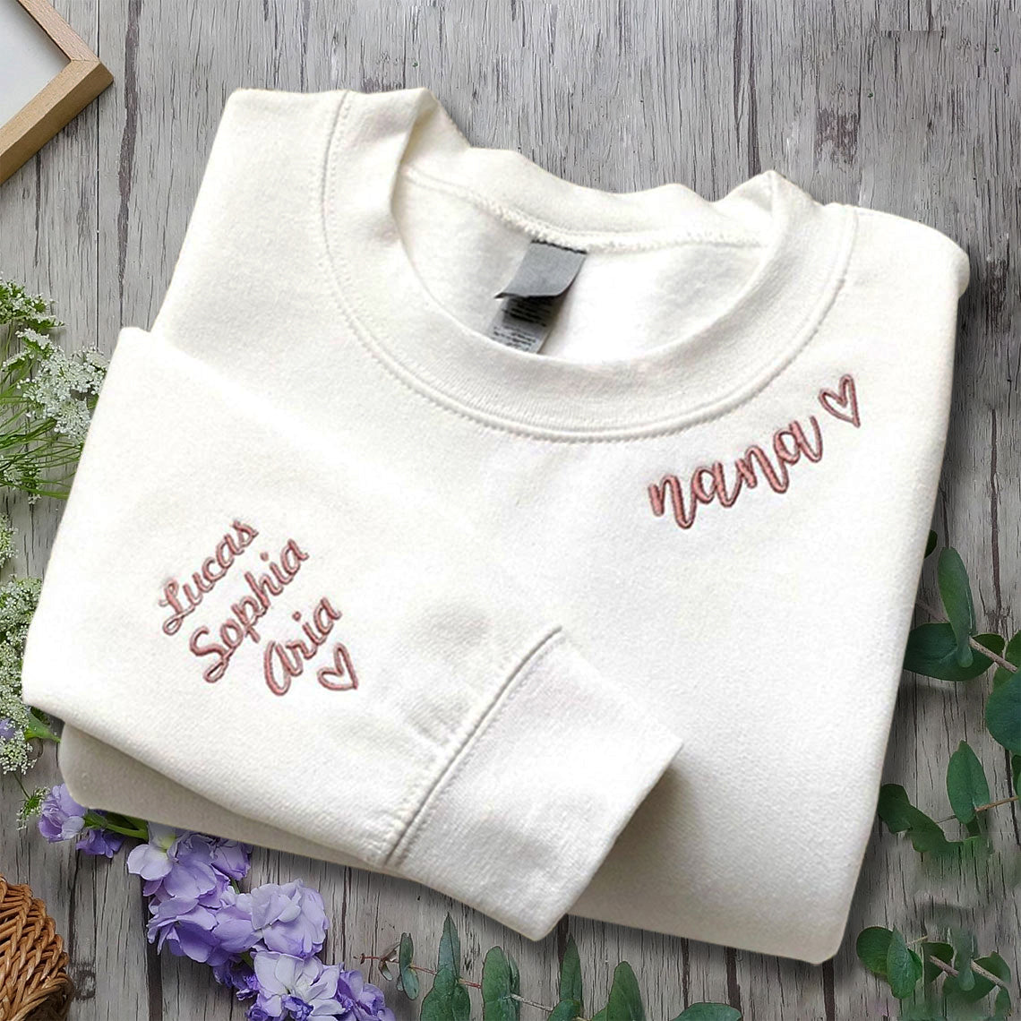 Custom Mama Embroidered Sweatshirt Mom Shirt with Kids Names Sleeve CEMS1104