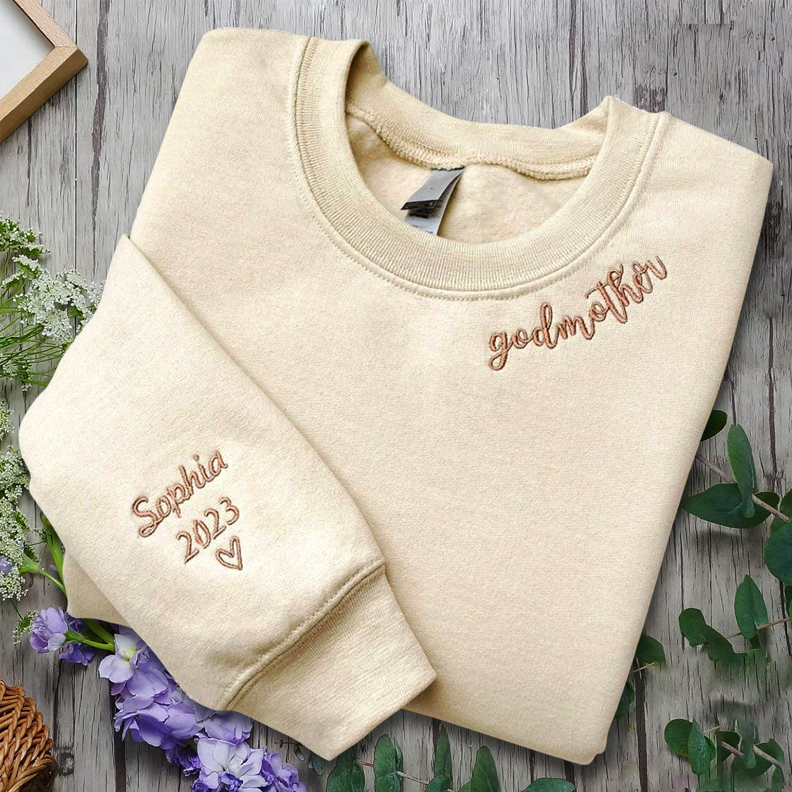 Custom Mama Embroidered Sweatshirt Mom Shirt with Kids Names Sleeve CEMS1104