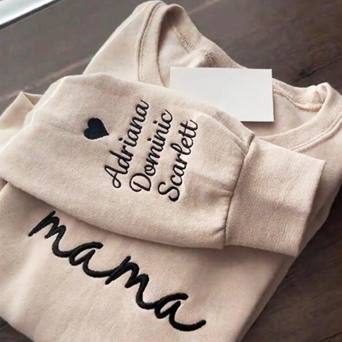 Custom Mama Embroidered Sweatshirt with Kids Names Sleeves CEMS1191B