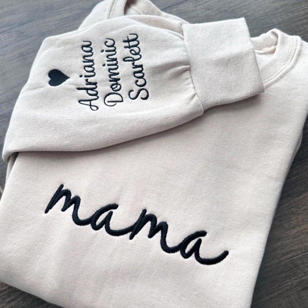 Custom Mama Embroidered Sweatshirt with Kids Names Sleeves CEMS1191B