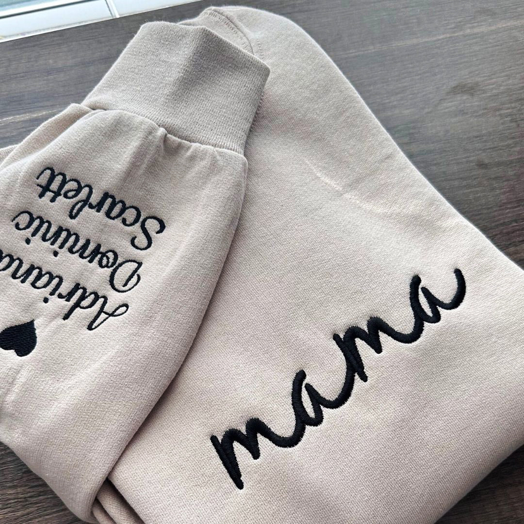 Custom Mama Embroidered Sweatshirt with Kids Names Sleeves CEMS1191B