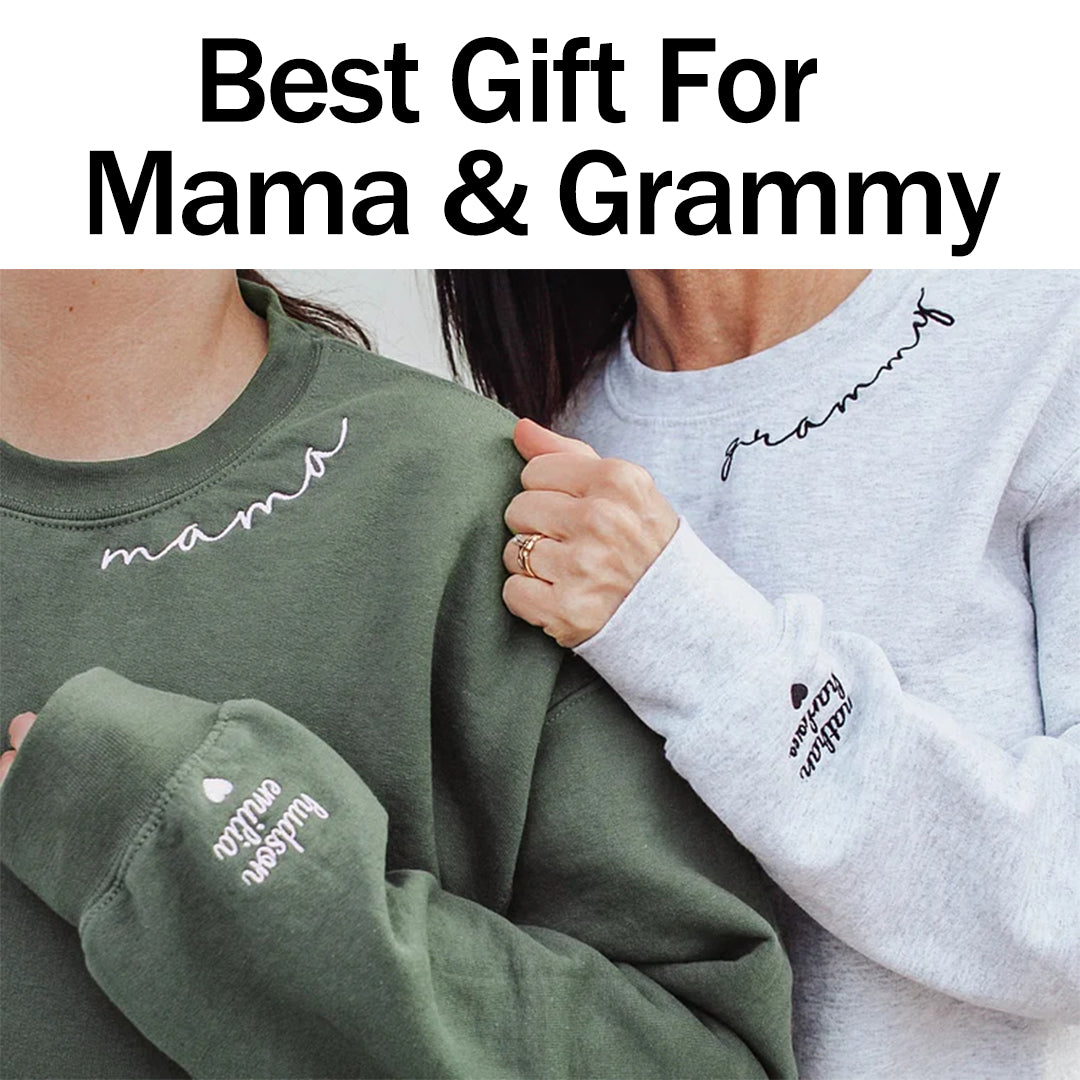 Custom Mama Embroidered Sweatshirt with Family Members' Names on Sleeves CEMS1201B