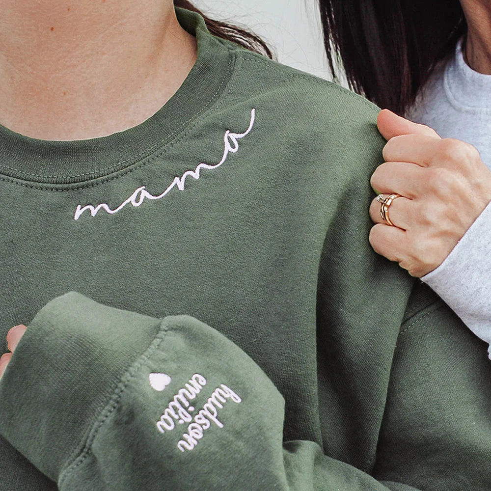 Custom Mama Embroidered Sweatshirt with Family Members' Names on Sleeves CEMS1201B