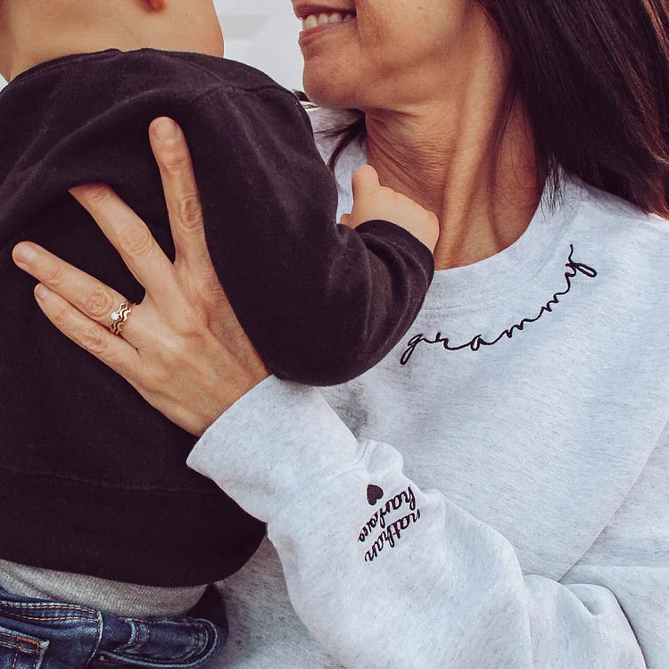 Custom Mama Embroidered Sweatshirt with Family Members' Names on Sleeves CEMS1201B