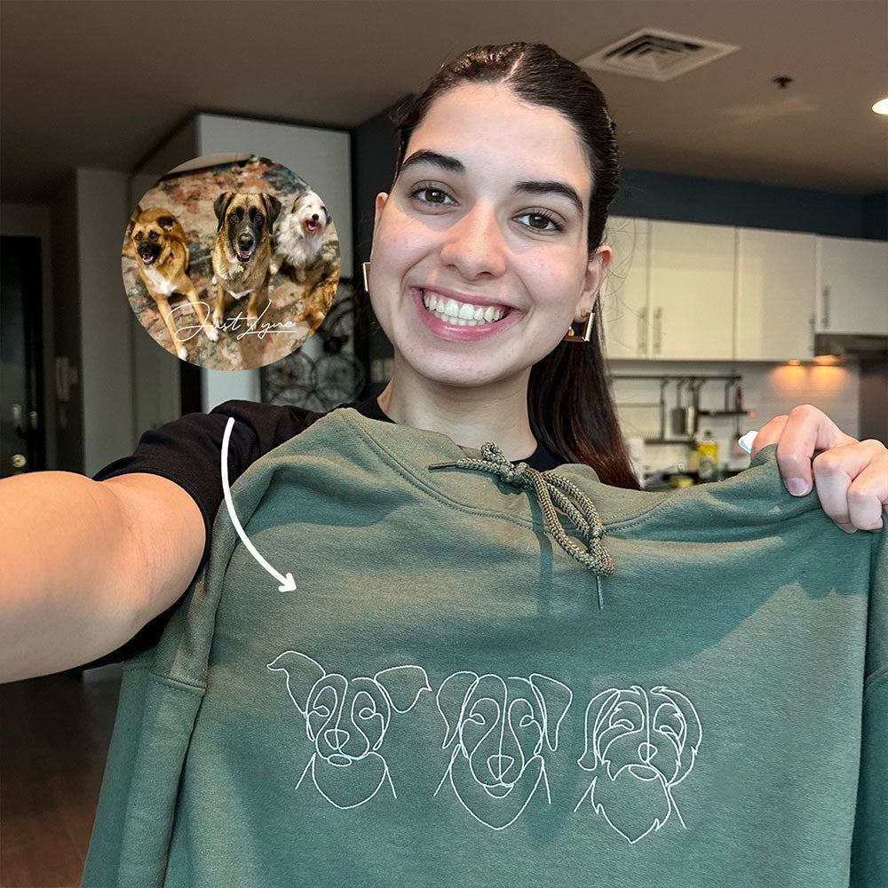 Personalized Embroidered Pet Outline Hoodie Gift For Pet Lover Couple CLPT03