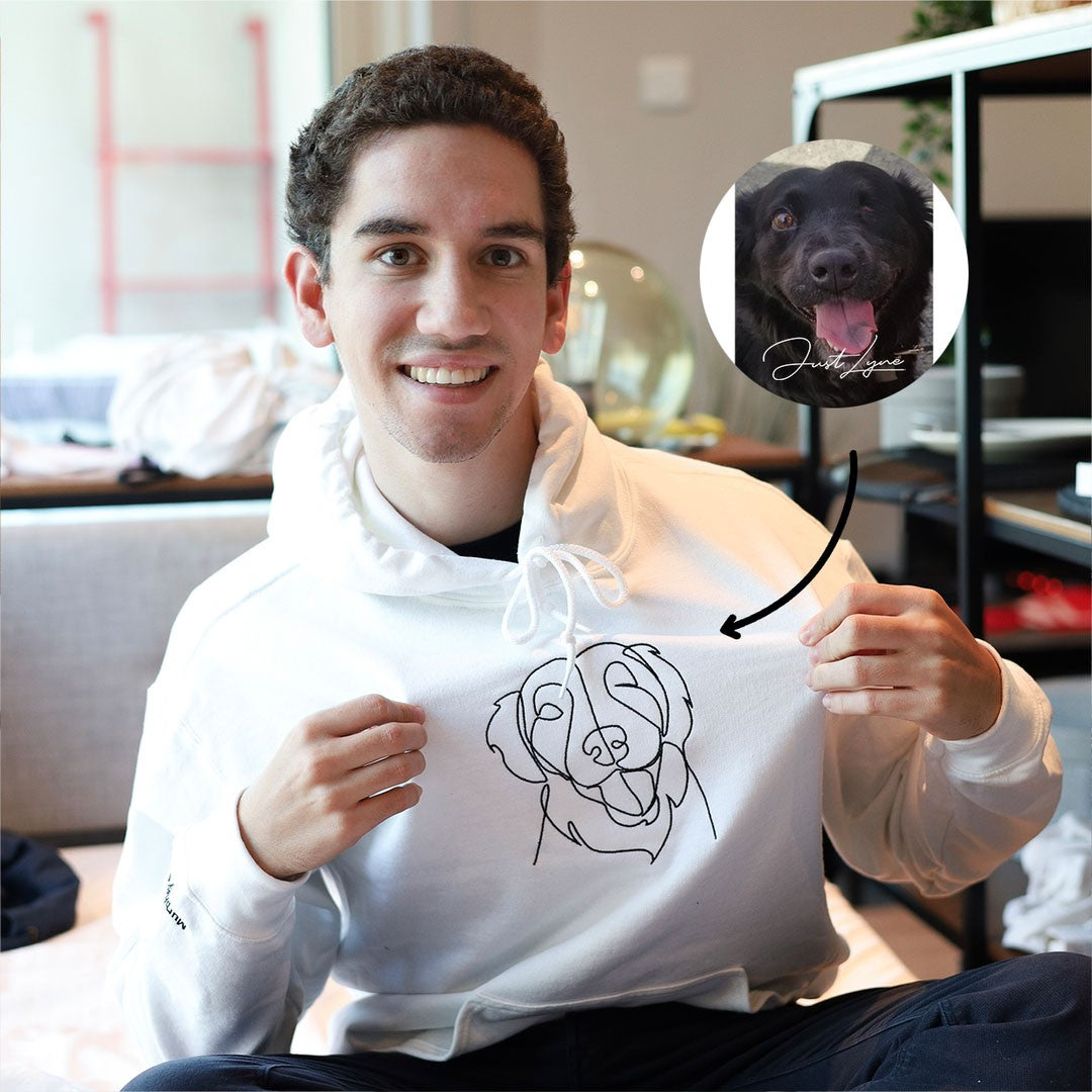 Personalized Embroidered Pet Outline Hoodie Gift For Pet Lover Couple CLPT03