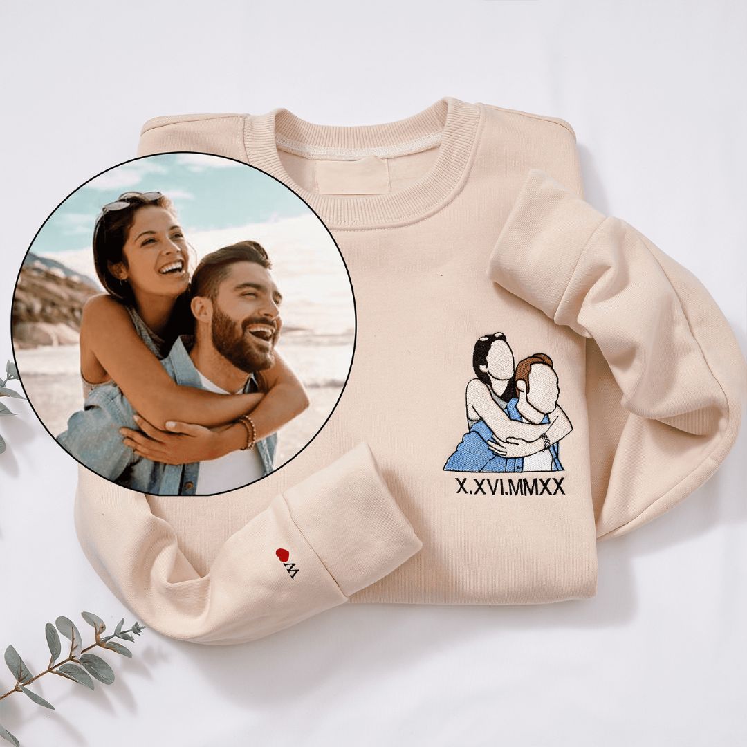 Individuell besticktes Sweatshirt mit Foto und römischen Ziffern HCVD09 